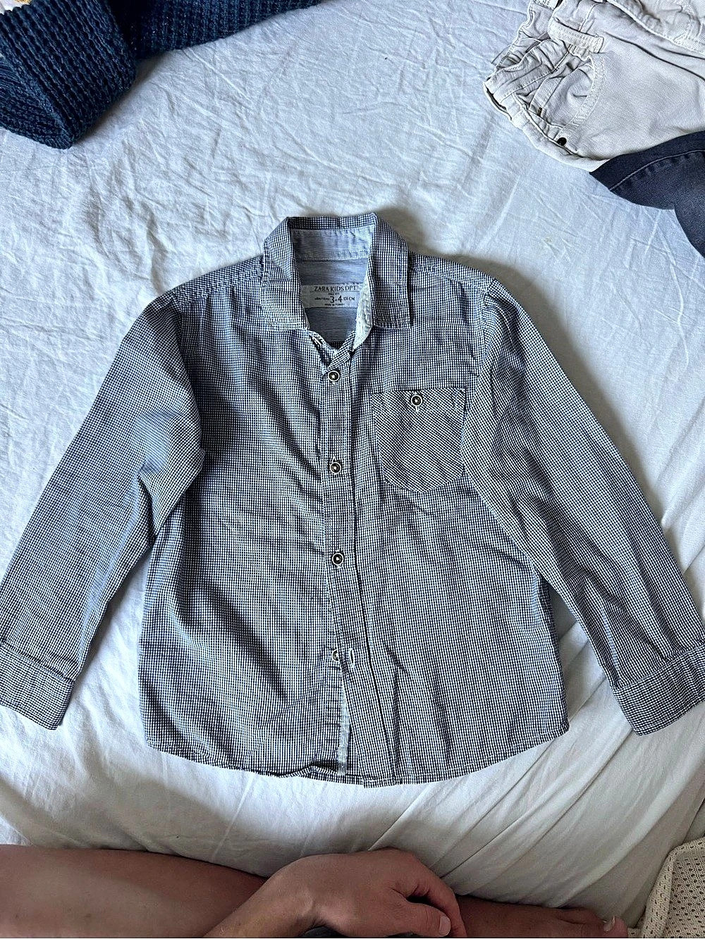 Zara Kids Boys Size 3-4Y Blue & White Gingham Shirt